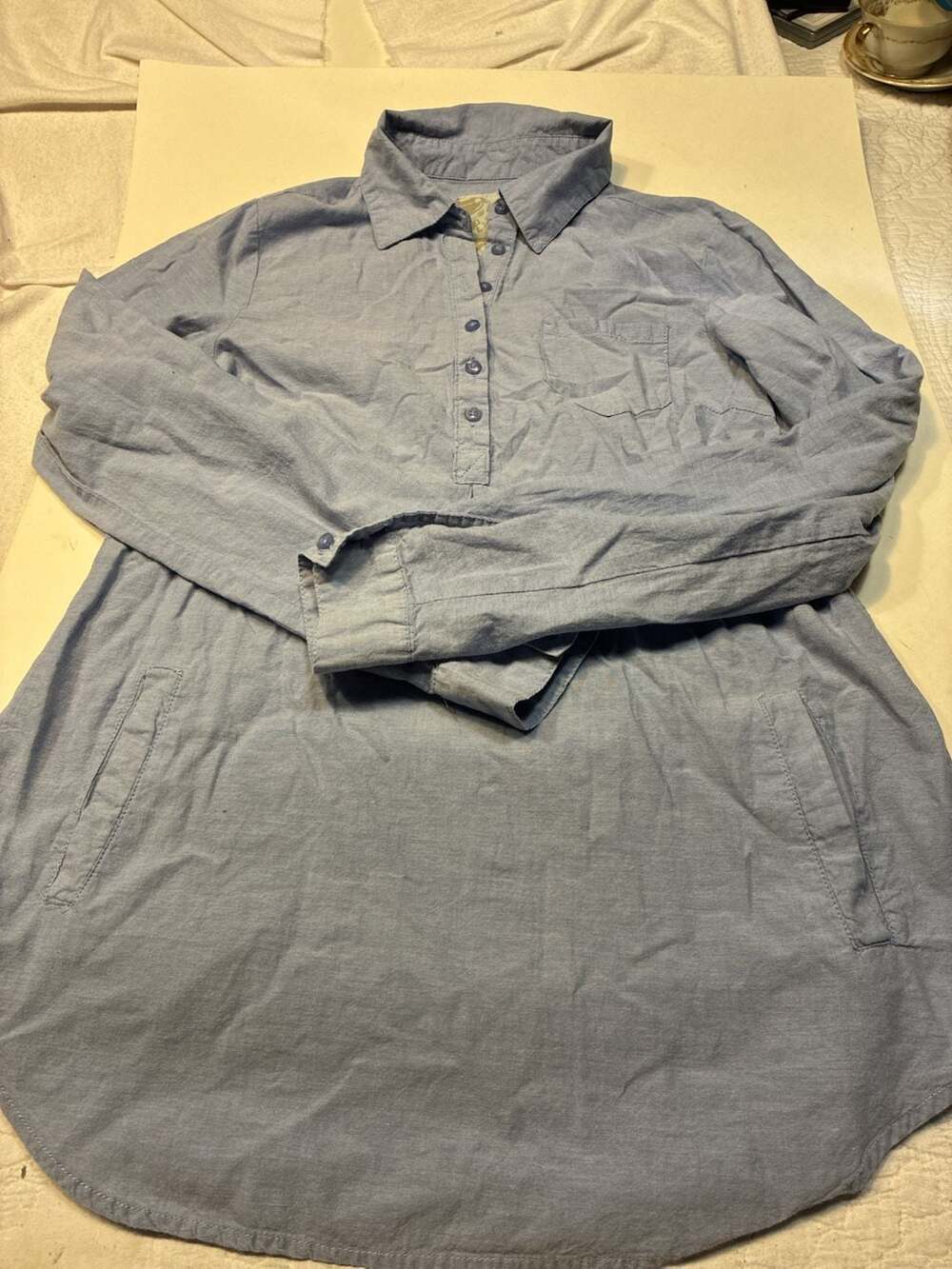 Prototype New York Tunic Shirt Size S Blue Cotton Long Sleeve Pocket
